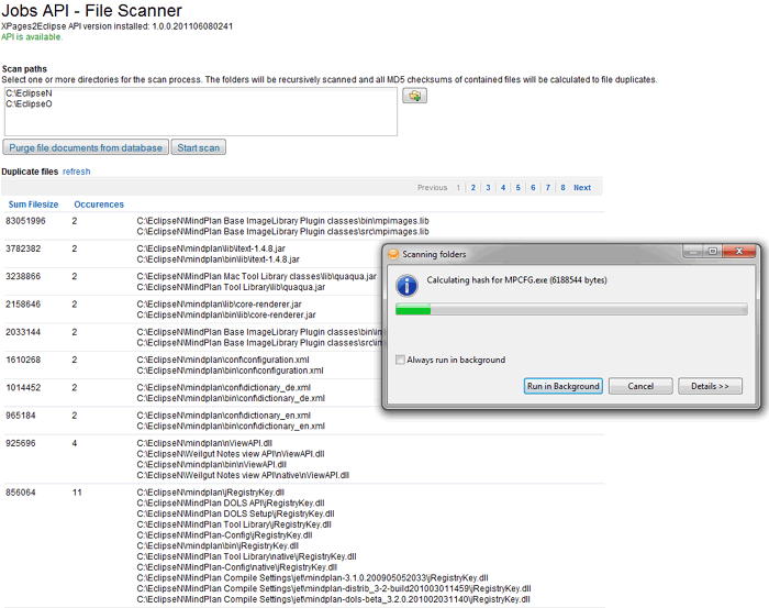 Scan directories and calculate MD5 checksum for files in a background job